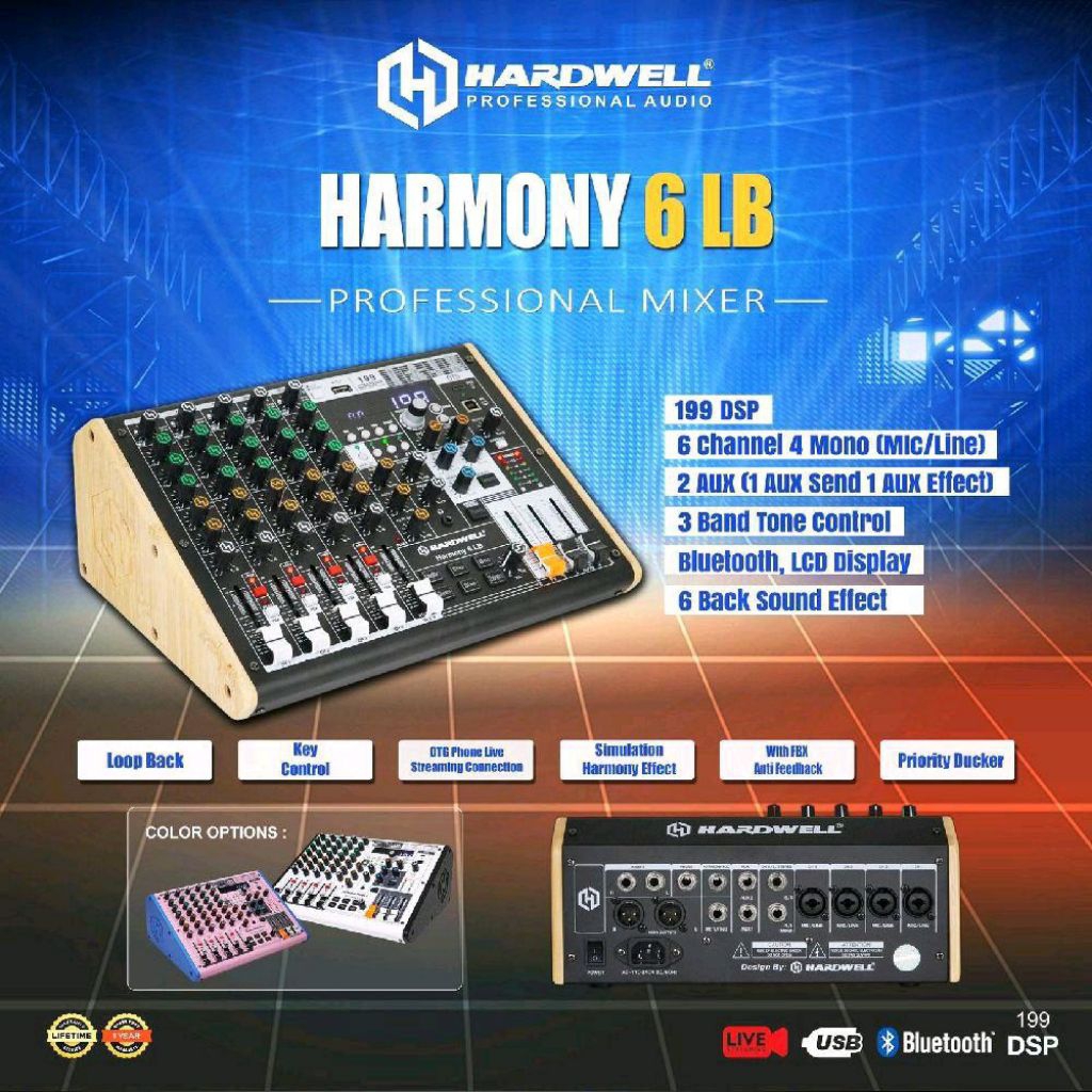 Mixer Hardwell Harmony 6 LB With Loopbavk Key Control 199 DSP 6 Channel Original