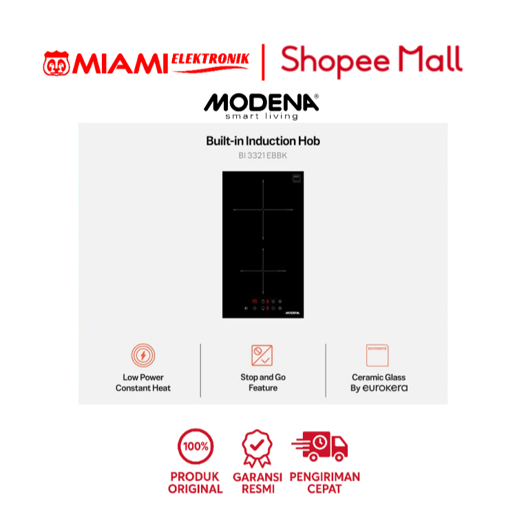 modena BI 3321 EBBK Kompor Inductie Tanam 2 Zona