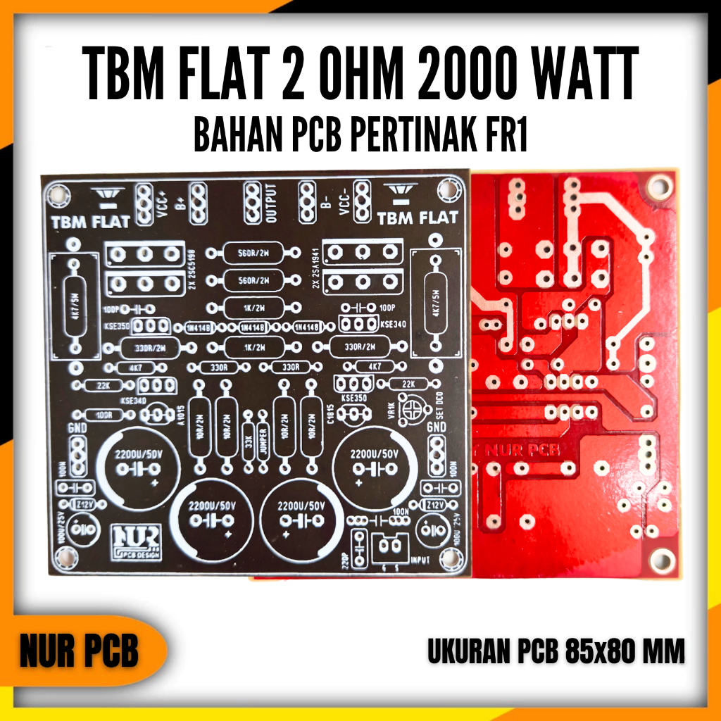 PCB Driver Power Amplifier TBM Flat 2 Ohm 2000W 32-90VAC Pertinak FR1 8.5x8cm PA-009