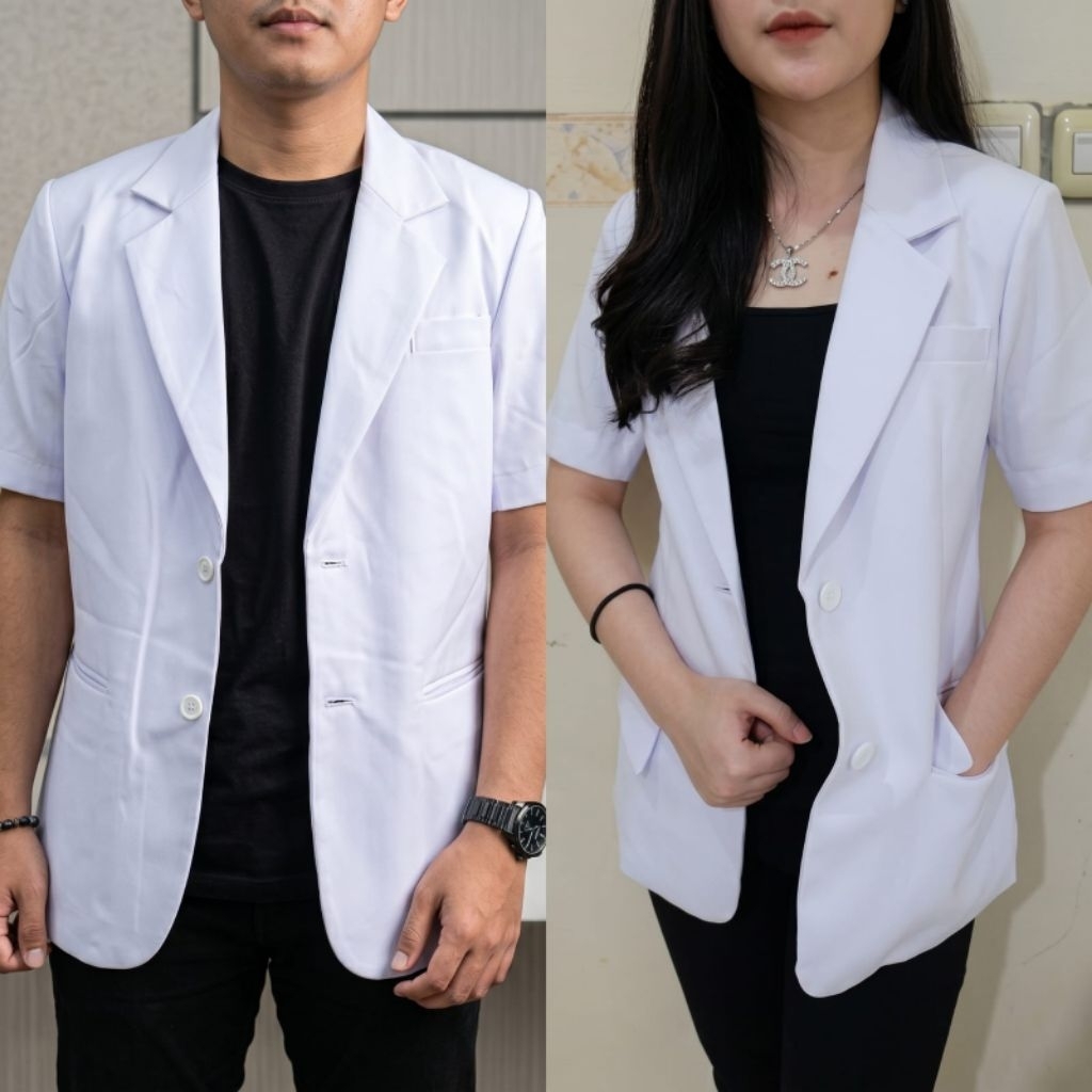 seneli pria lengan pendek - jas dokter lengan pendek - jas apoteker lengan pendek - jas pria lengan 