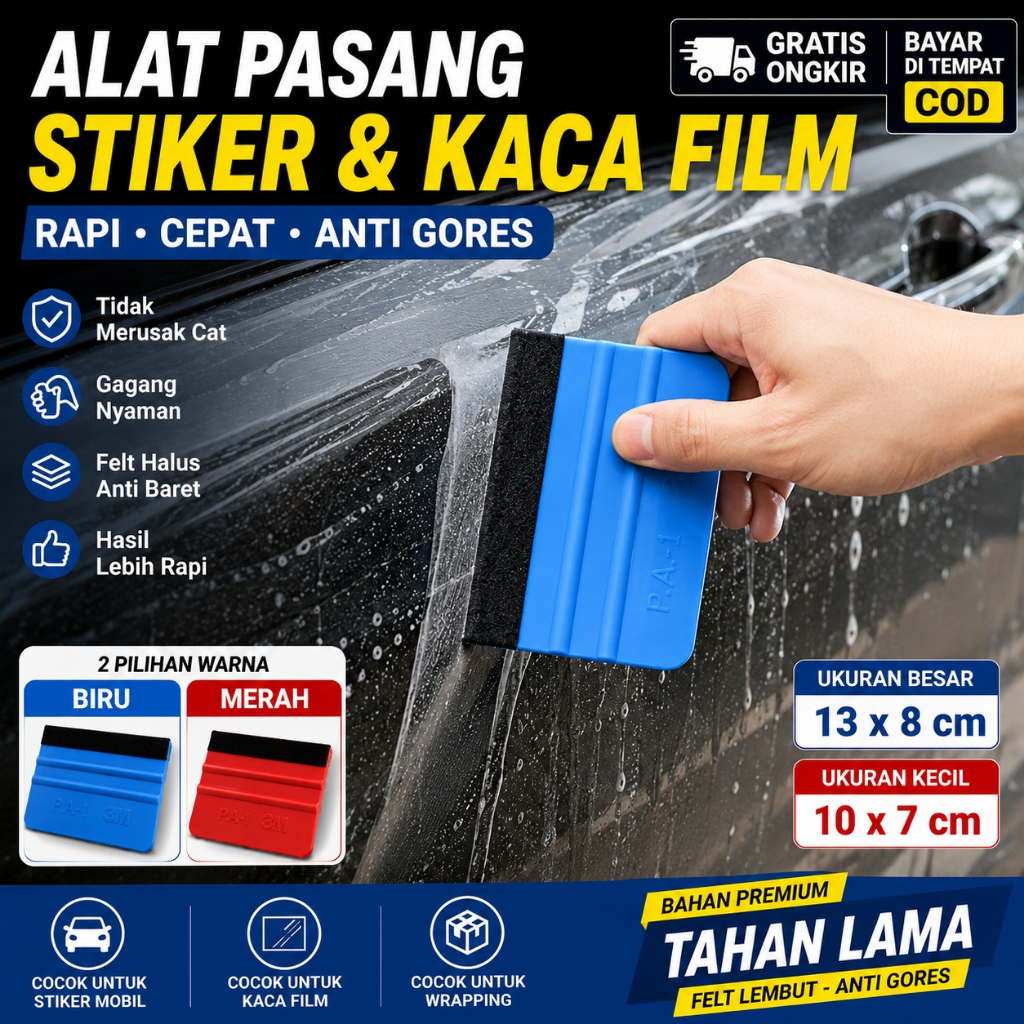 Spatula Stiker Mobil Merah Biru Anti Gores Alat Pasang Kaca Film Wrapping Vinyl Scraper Squeegee Pre