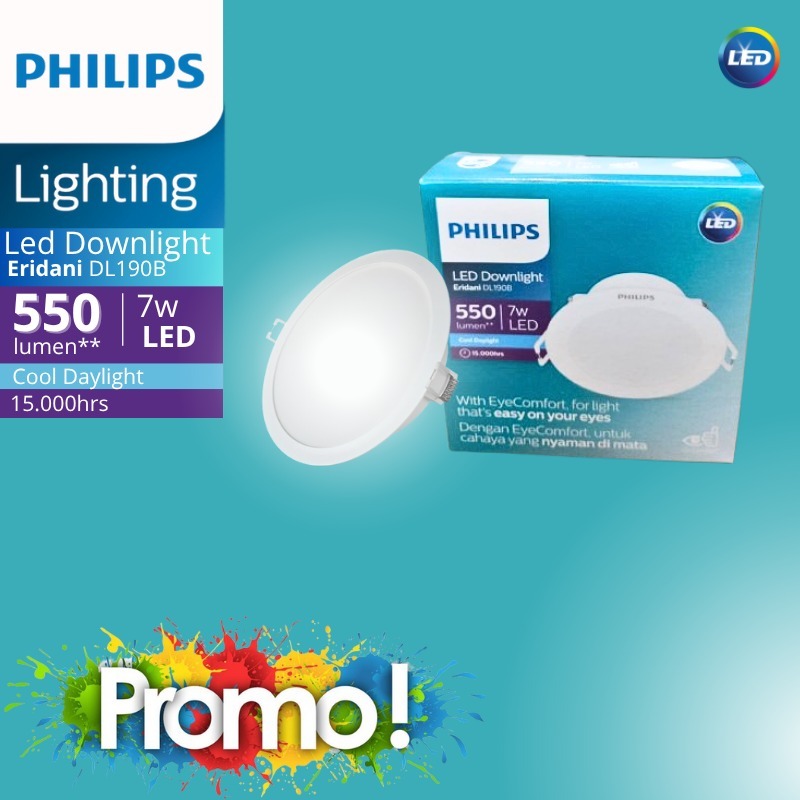 Philips ERIDANI Downlight LED 7 Watt Warna Cool Daylight/PUTIH(6500K) dan Warm White/KUNING 3000K