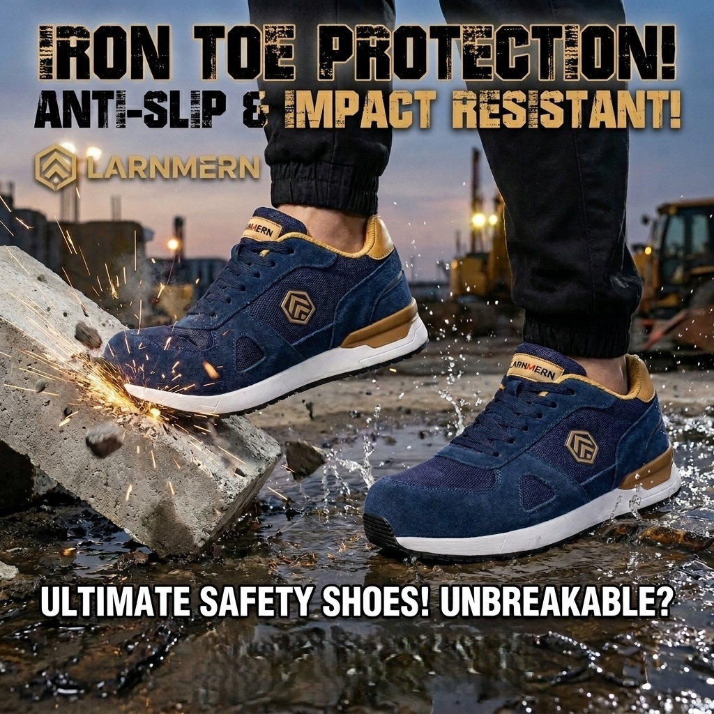 Safety Shoes LARNMERN Mens Sneakers Steel Toe Construction AntiStatic Work Shoes Pria L9096 Navy