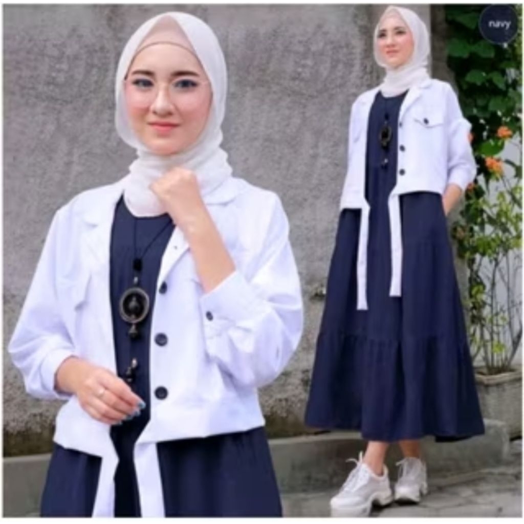 valen dress satu set outer cardigan dress wanita gamis one set