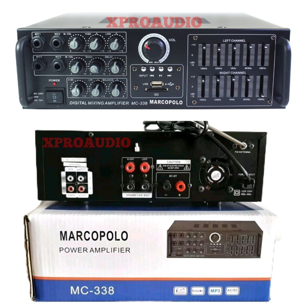 Marcopolo MC 338 power amplifier mixing ampli mixer ampli karaoke echo equalizer bluetooth AC DC