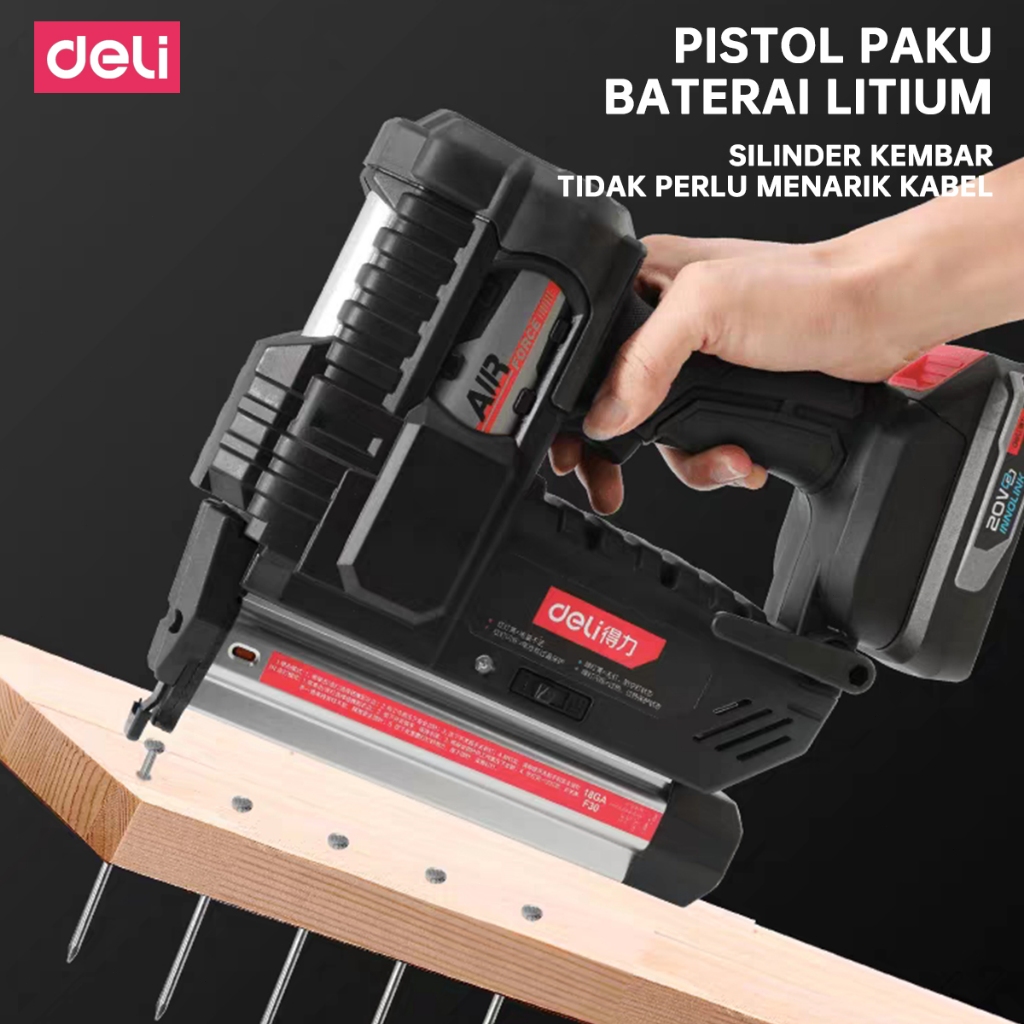 Deli Pistol Paku Baterai Lithium 20V - Mesin Paku Tembak Paku 30mm Tanpa Kabel