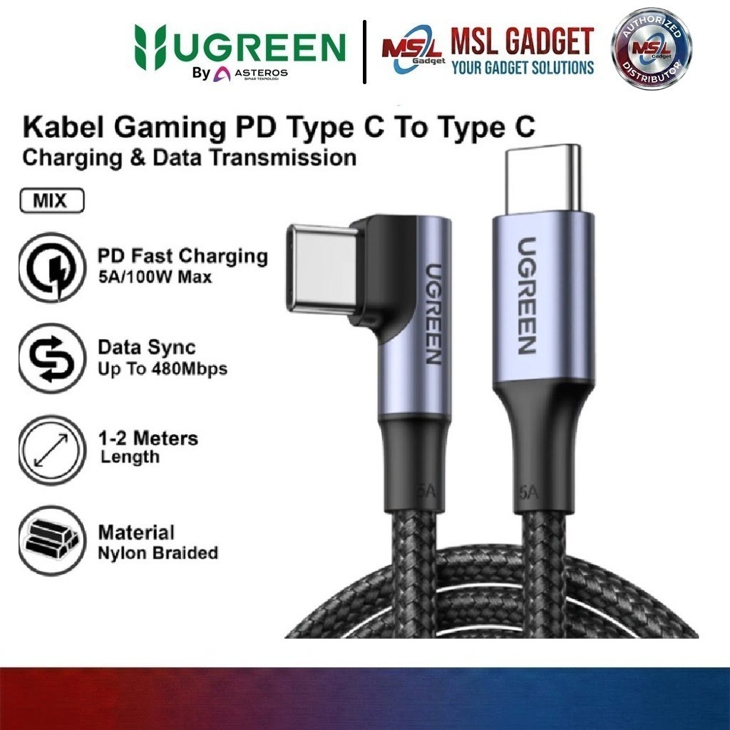 UGREEN Kabel Data Gaming USB Type C to Type C Elbow Siku SFC Super Fast Charging