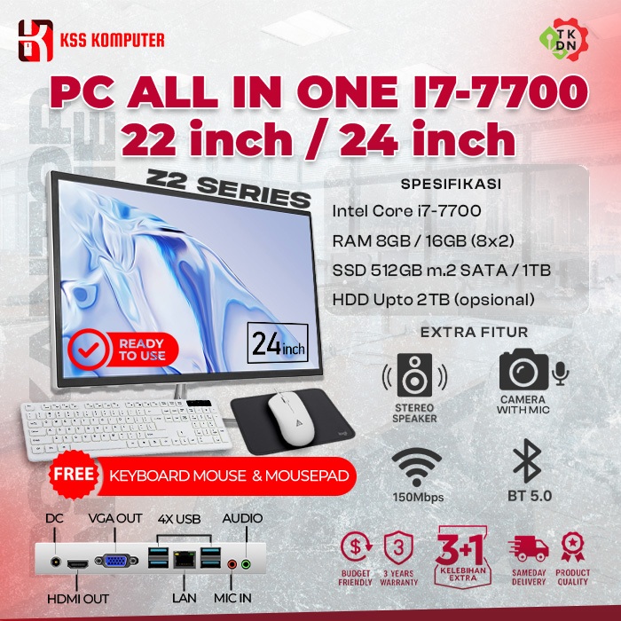 PC AIO Core i7 7700 SSD 1TB RAM 32GB 22 Inch / 24 Inch All In One TKDN Ready Bergaransi
