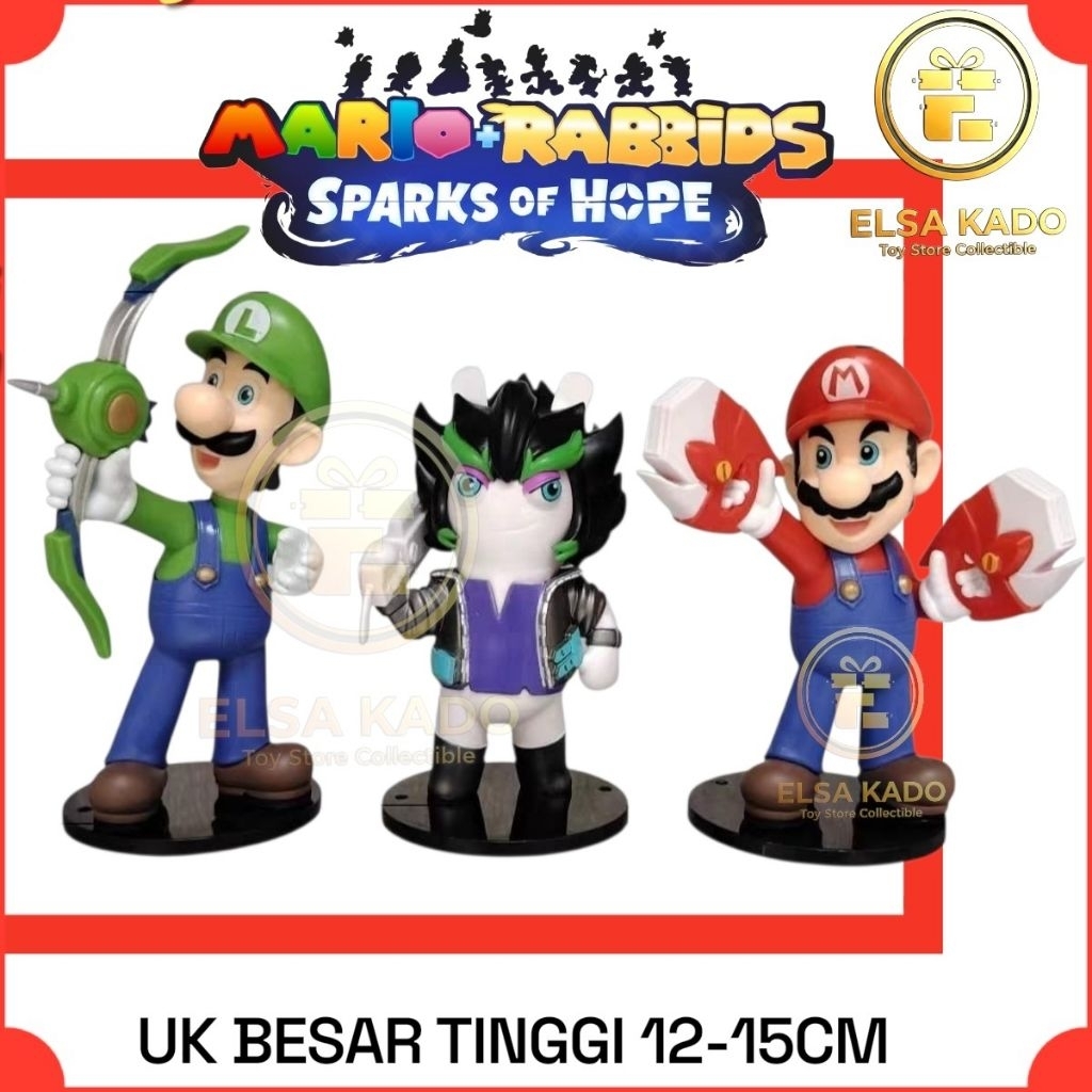 PAJANGAN Action Figure Mario + Rabbids Sparks Of Hope Set 3 Pcs Mainan Koleksi
