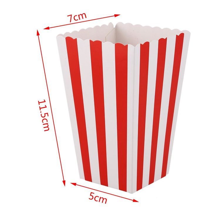 Box Popcorn Motif Garis Merah Putih Ivory Foodgrade / Dus Popcorn Pesta 8x8x13cm