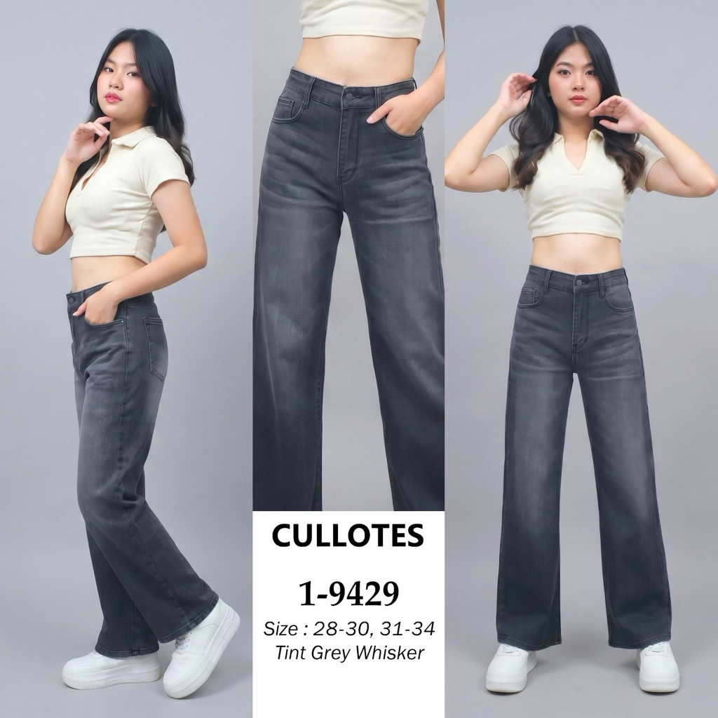 CELANA KULOT HW KANCING 1 WANITA TINT GREY WHISKER BAHAN JEANS STRETCH MISS 2000 PREMIUM QUALITY