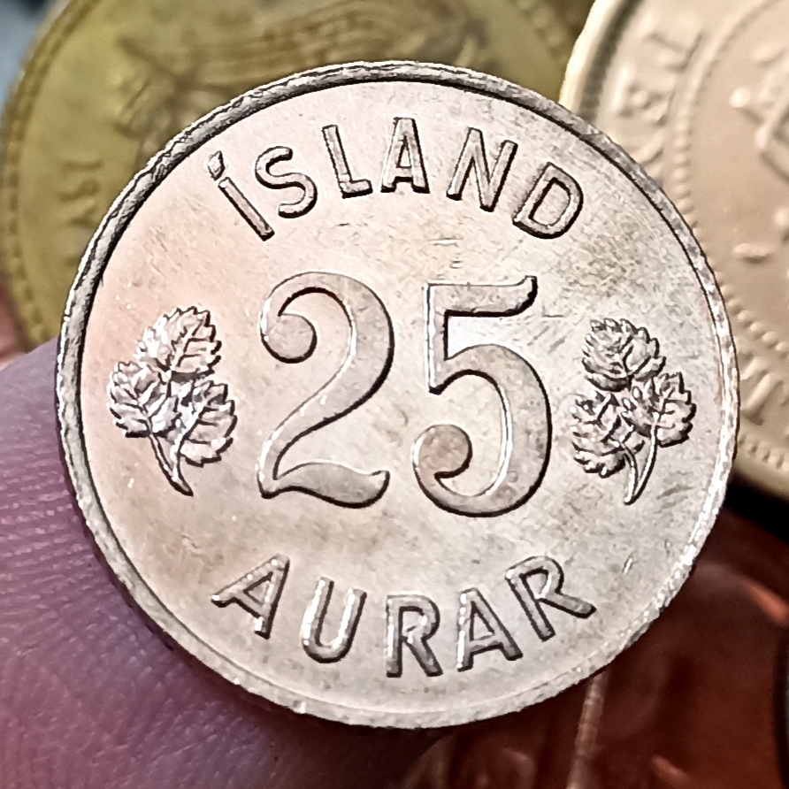 Koin Kuno Iceland (Islandia) 25 Aurar Tahun 1967