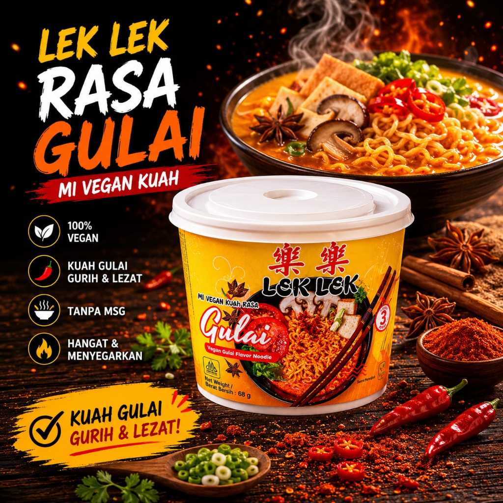 Mie Cup Lek Lek Vegan Rasa Gulai / Vegan Gulai Flavor Noodle