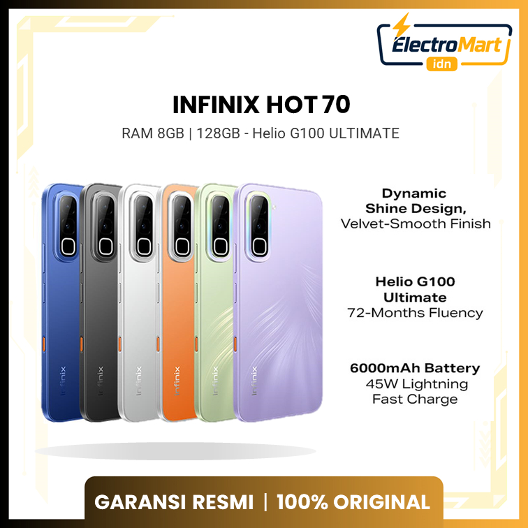 INFINIX HOT 70 8GB 128GB Helio G100 Ultimate HP - 6.78 inch 120Hz - 50MP - 6000 mAh - NFC