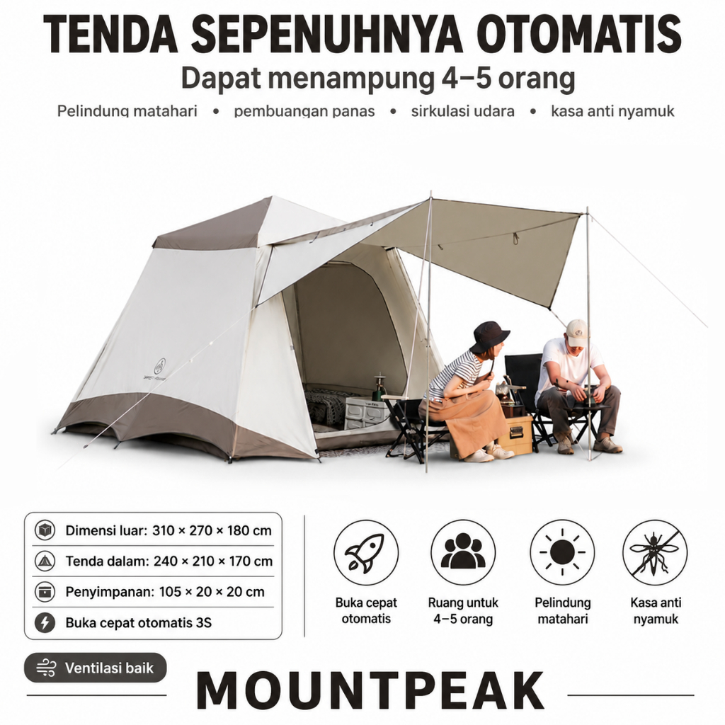Tenda Camping Automatic Tent Double Layer 3-4 Person tent
