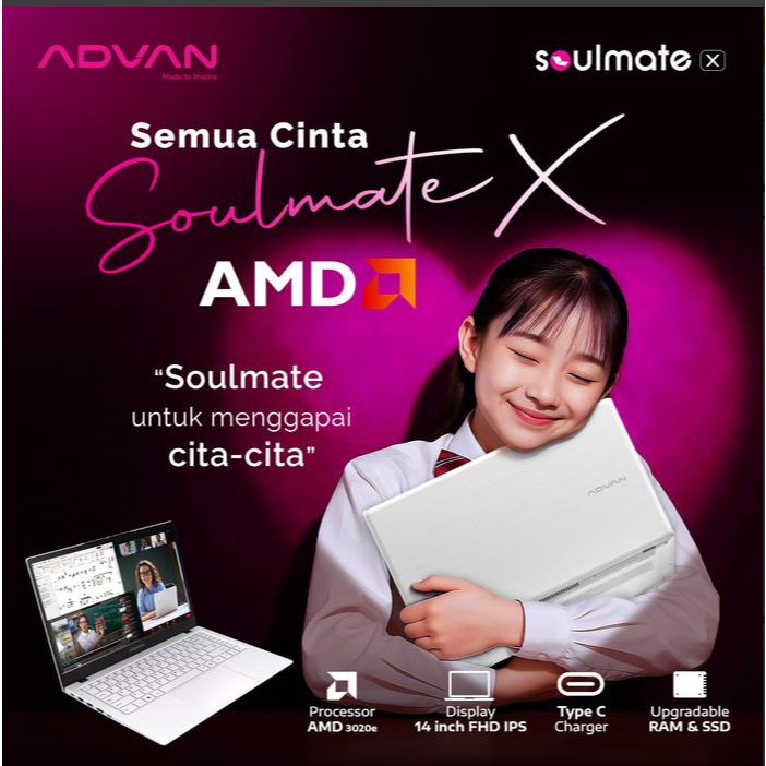 ADVAN SOULMATE X2 AMD 3020 8GB 128GB W11 14.0 IPS MIST ROSE / BLUE / WHITE