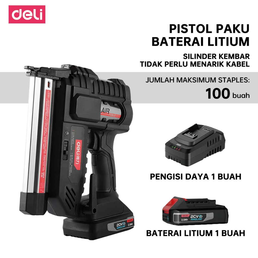 deli Nailer pneumatik/Cordless Staple Gun/20VPistol paku udara baterai litium/pelacak nailer/alat na