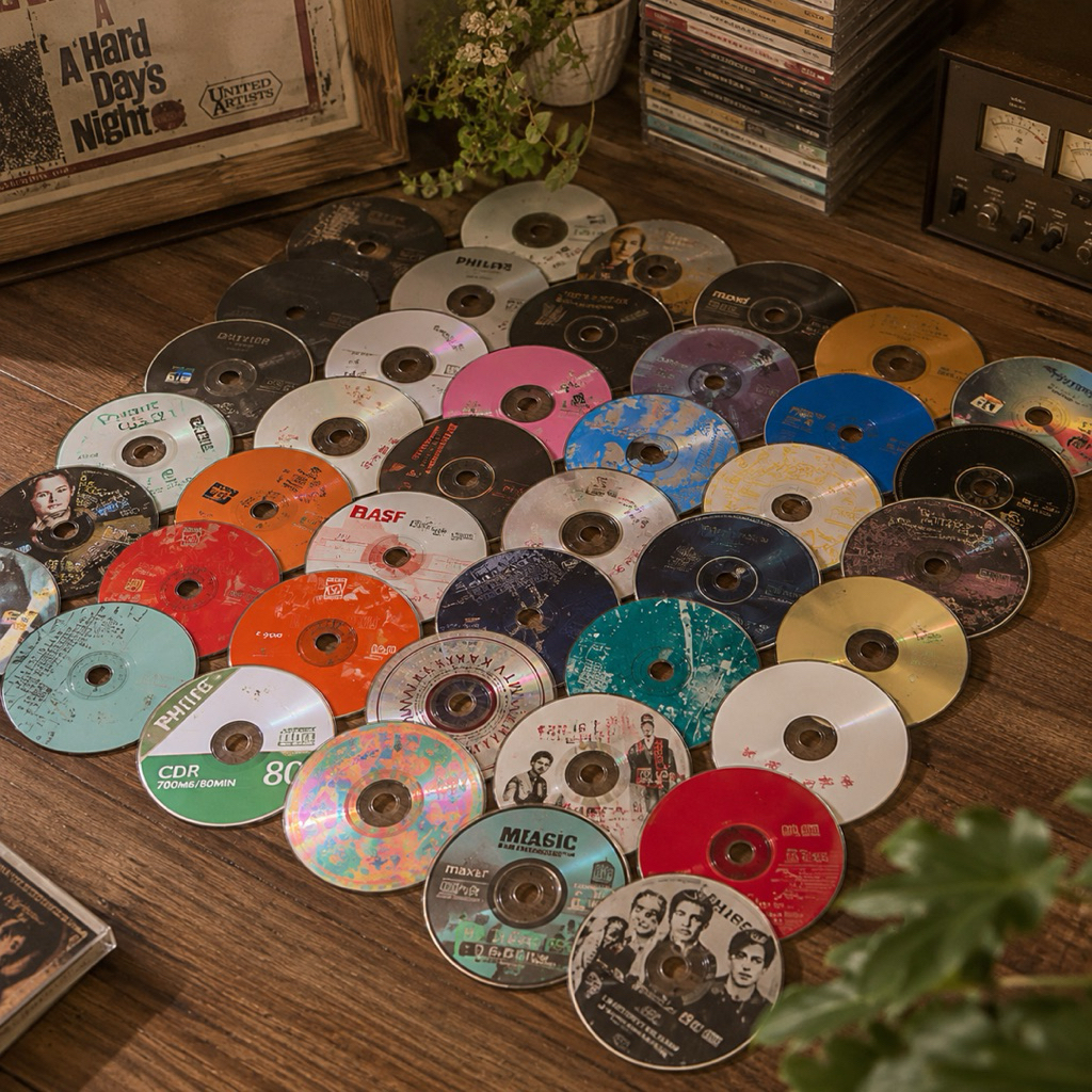 Paket CD Bekas 25 Pcs untuk Pajangan Dekorasi Kafe, Studio, Toko Vintage & Properti Foto