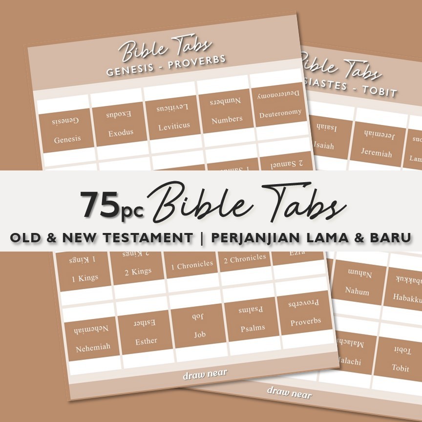 75pcs Sticker Bible Tabs - BROWN coklat- Bahasa Indonesia & English Inggris DEUTEROKANONIKA stiker i