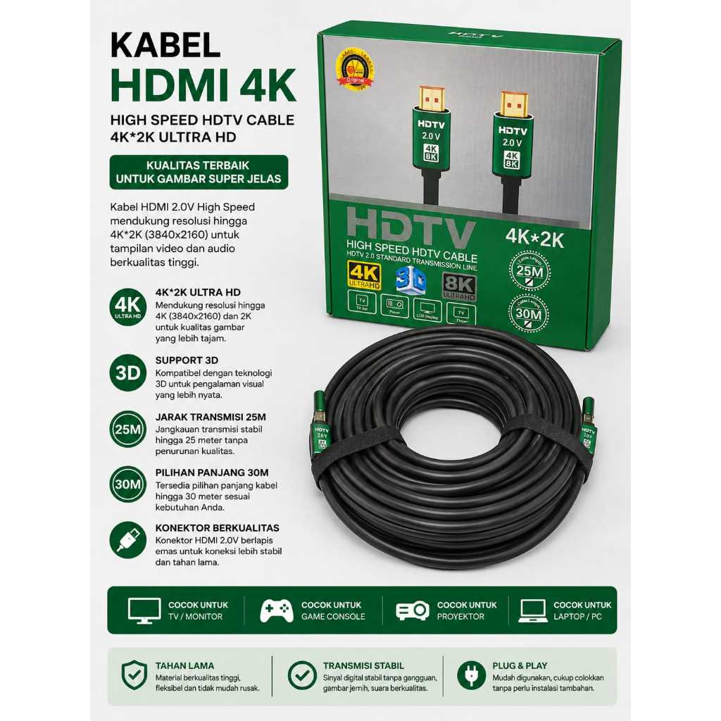 KABEL HDMI 4K BOX 25METER 25M 25 METER 25 M HDTV Cable HDMI 2.0  4K UHD Kabel HDMI Premium