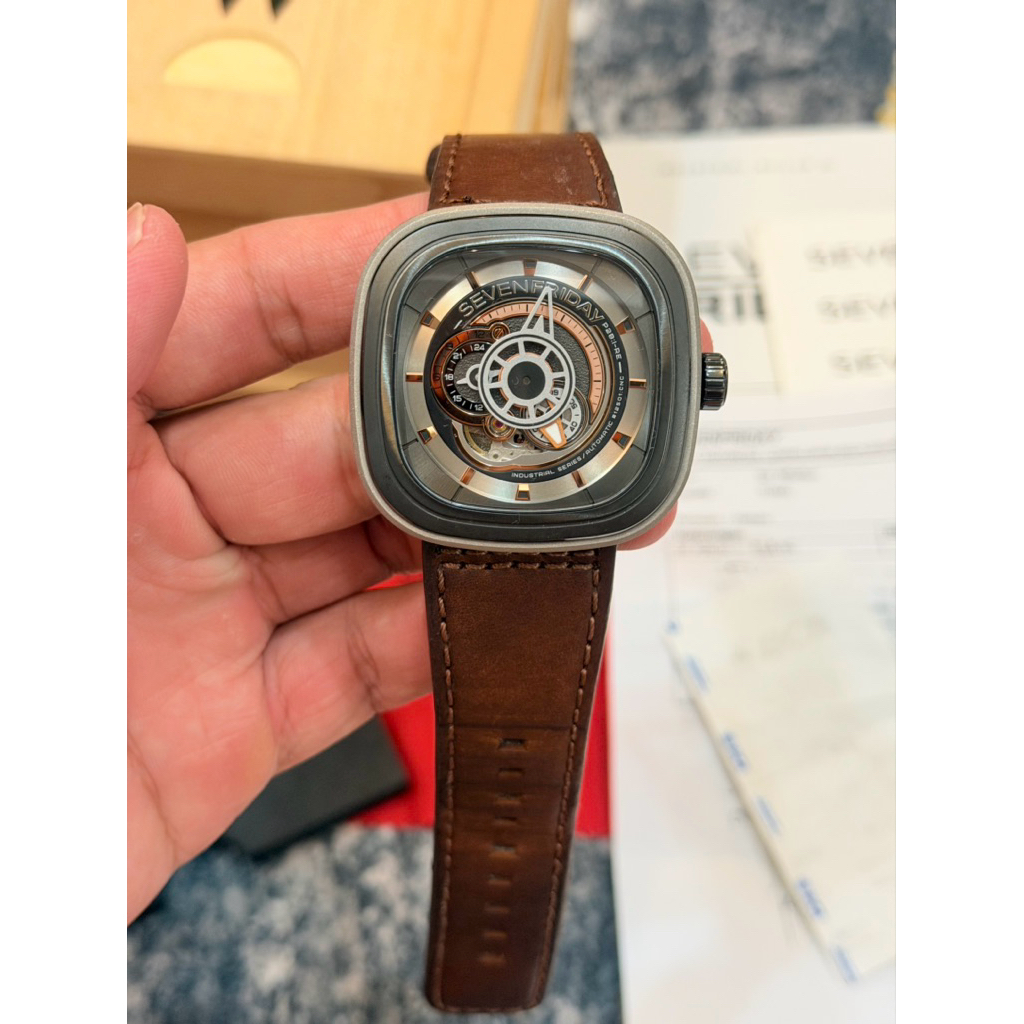 SEVENFRIDAY P2B/01 Industrial Revolution Series Automatic Brown Leather Strap Original SEVEN FRIDAY