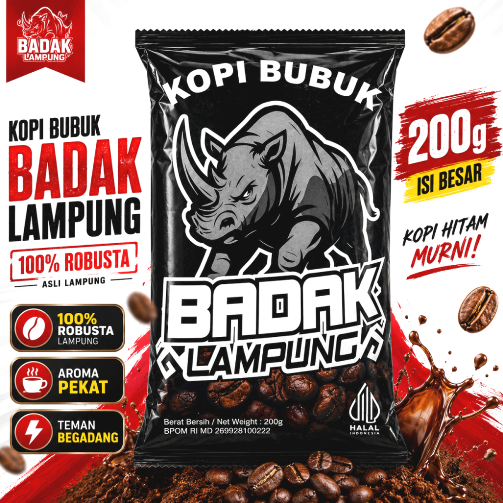 PROMO Kopi Badak Pringsewu Lampung Asli Kopi Bubuk Robusta Original Isi 200 gram