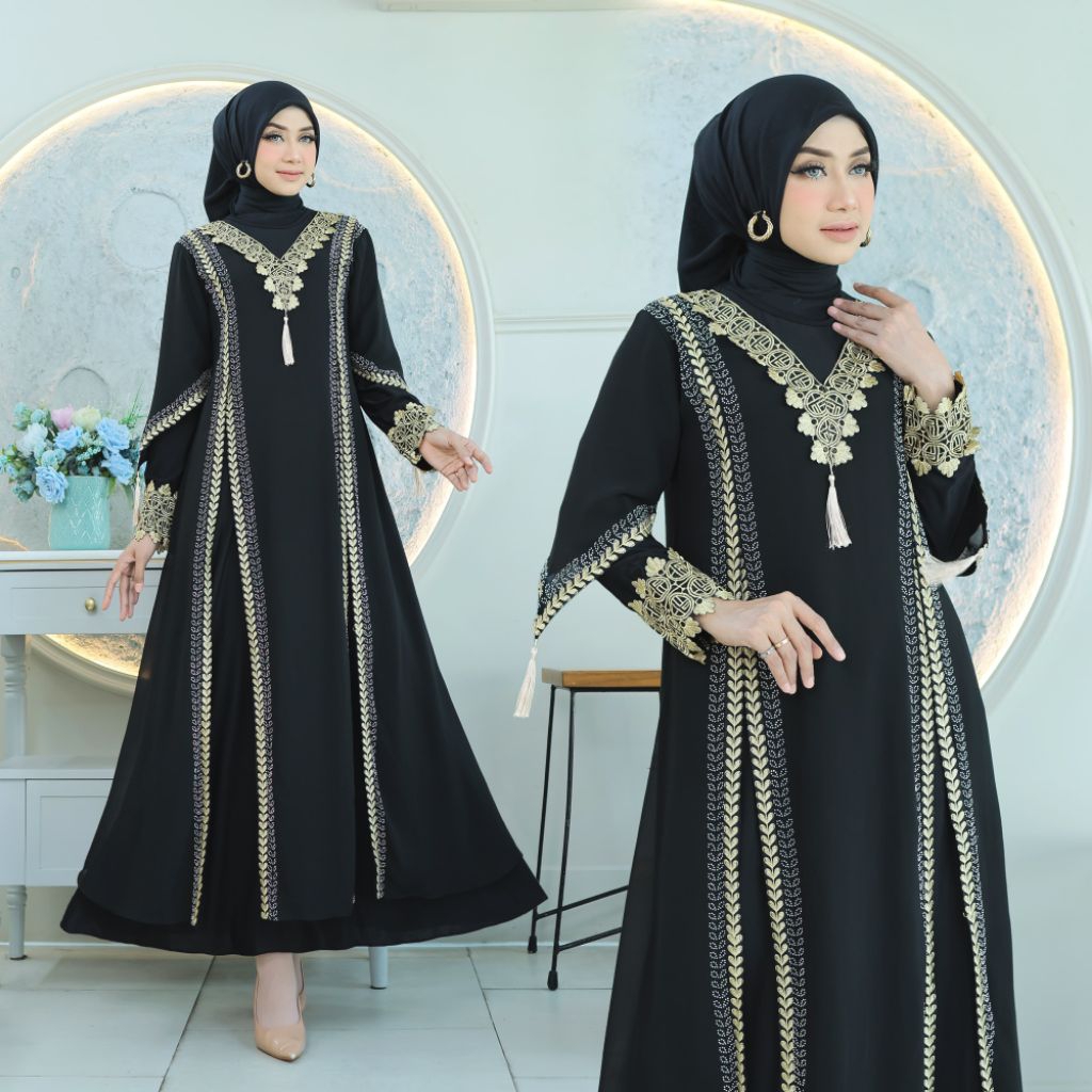 ABAYA ZUNAIRA  DRESS GAMIS CERUTI PAYET RENDA V // COD // ABAYA ARAB // ABAYA HITAM PUTIH // ABAYA G