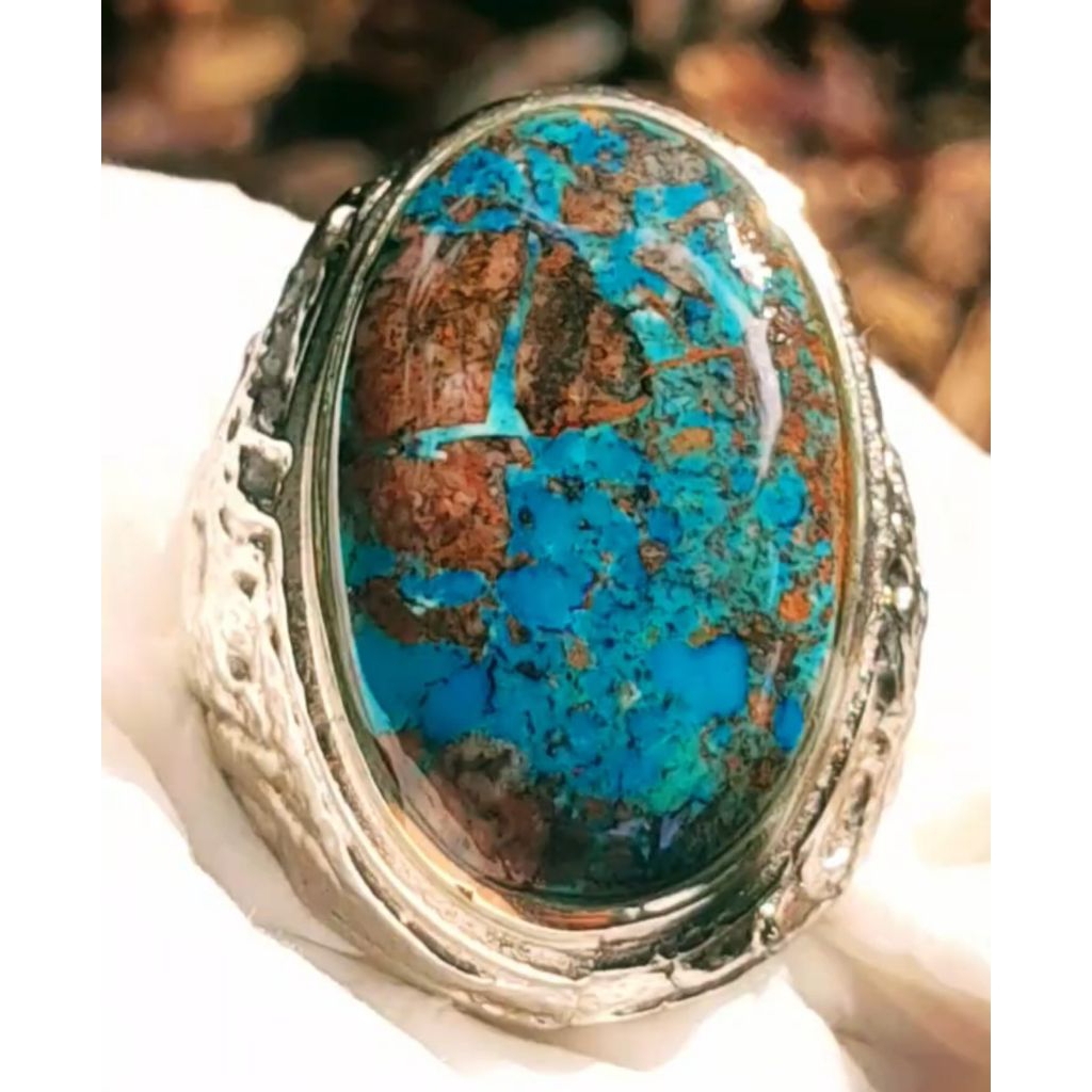 Natural batu akik Pirus Persia lawasan gradasi biru ceplok metrix ukuran kantoran jumbo kode PJK 02