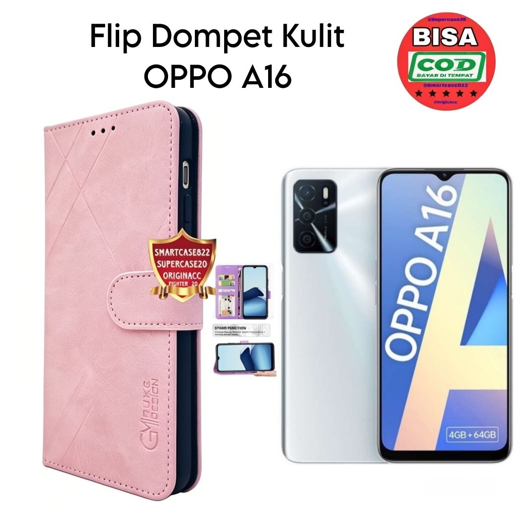 Casing Flip OPPO A16 Case Dompet Kulit Cover Hp Pelindung Hape