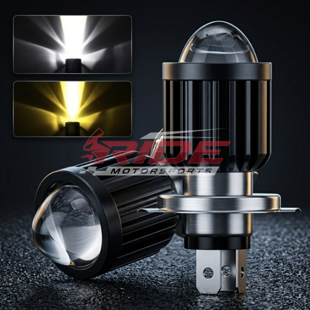 Lampu LED Depan H4 Laser Gun Kaki 3 Soket H4 AC DC Motor Mobil Putih Kuning Super Terang Vixion CRF 
