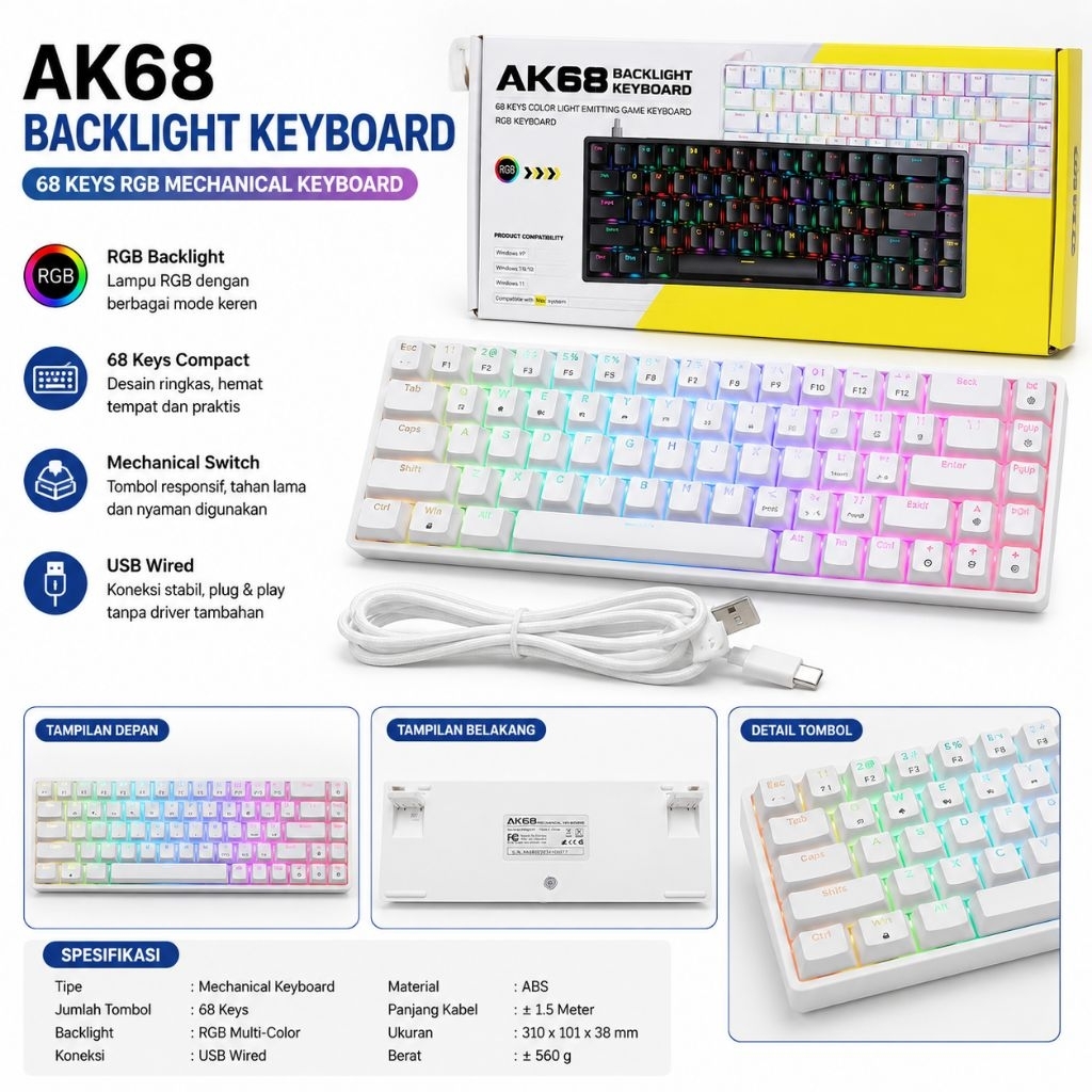 Keyboard gaming AK68 backlight keyboard