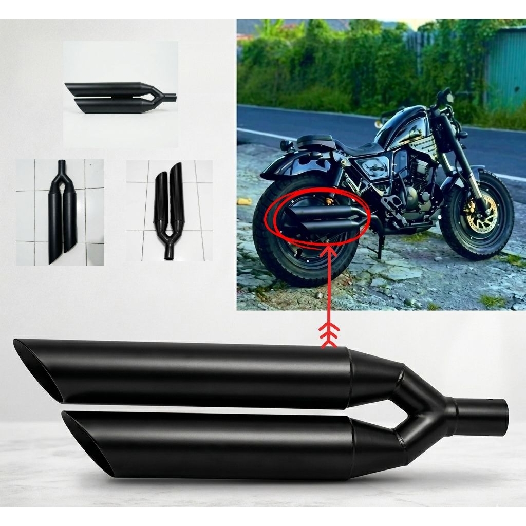 Knalpot Bambu Double Silincer Custom Bobber Japstyle Scrambler Motor Custom