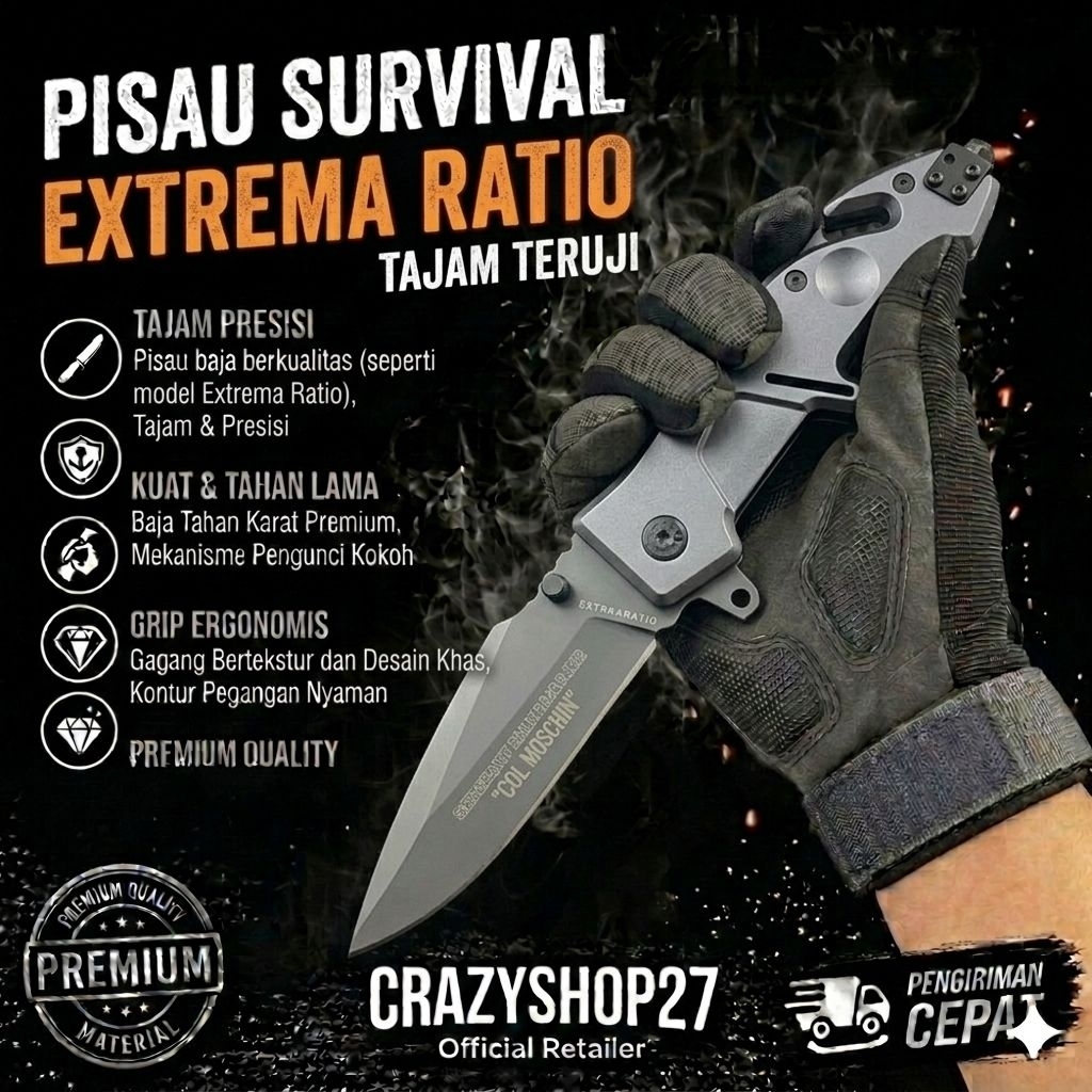 Pisau Survival Automatic Exstrema Ratio Titanium Solid stell / pisau Survival Lipat multifungsi