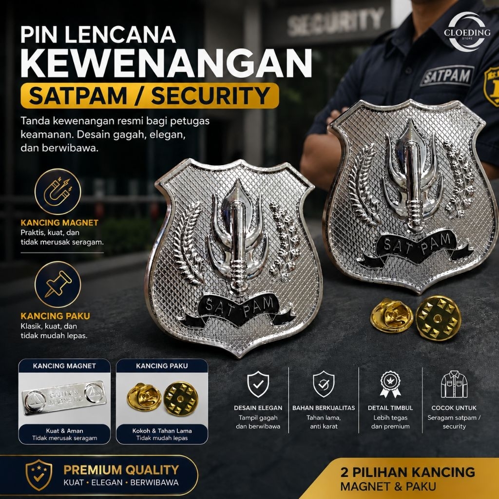 Pin Lencana Security  Kewenangan Satpam - Lencana Satpam - Pin Satpam - Pin Kewenangan Cor Satpam Se