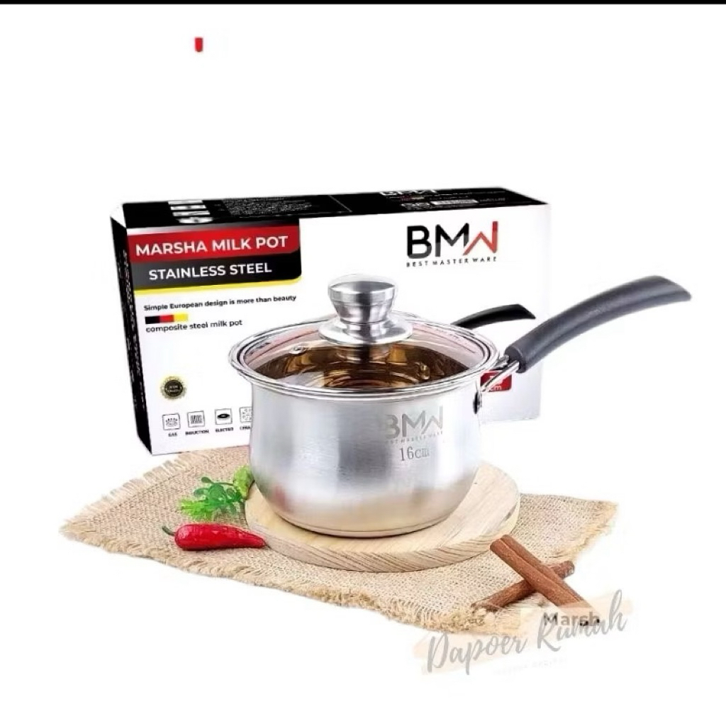 BMW Kitchenware - Panci Sup Tebal BMW Kitchenware Stainless Steel Tutup Kaca Panci Masak Panci Mie R