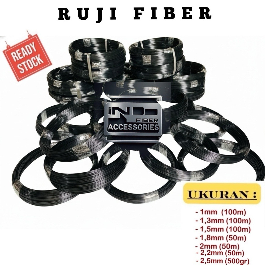 RUJI FIBER 1,5 mm IMPORT Hitam glossy 100 meter, ukuran 1mm 1,3mm 1,5mm 1,8mm 2mm Jeruji sangkar bur