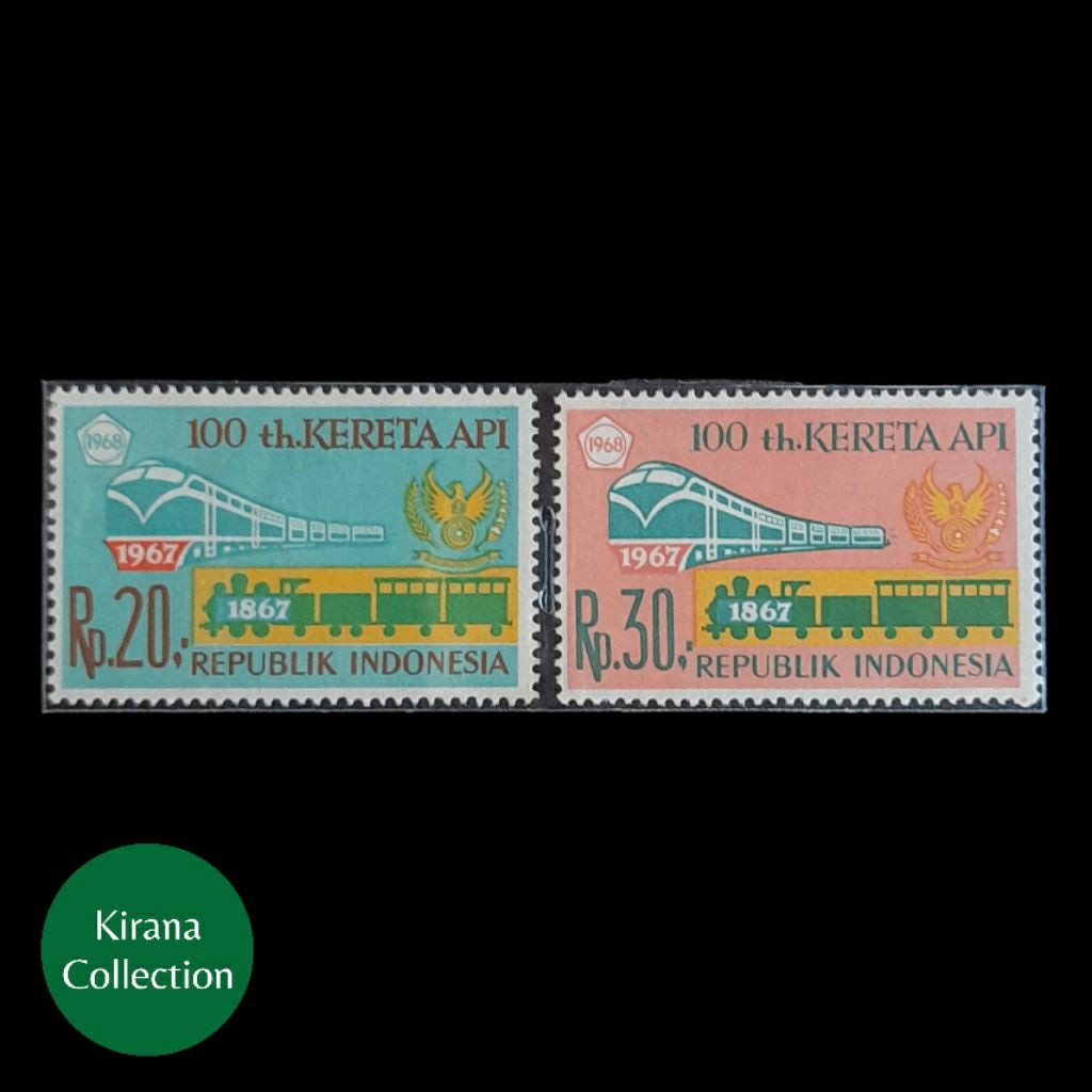 LOT F35 KOLEKSI PRANGKO KUNO INDONESIA I-109 2V 100 TH KERETA API 1968 KOMPLIT SET