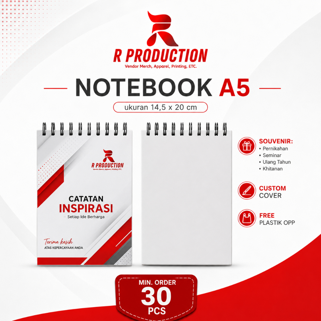 (GROSIR) BUKU CATATAN NOTEBOOK CUSTOM A5 SPIRAL GROSIR COVER CUSTOM LOGO KANTOR SEKOLAH EVENT