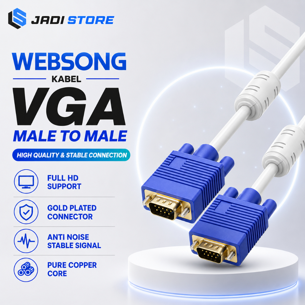 WEBSONG Kabel VGA Male to Male 1.8M 3M 5M 1.8 3 5 Meter High Quality Full HD Gold Plated Kabel Monit