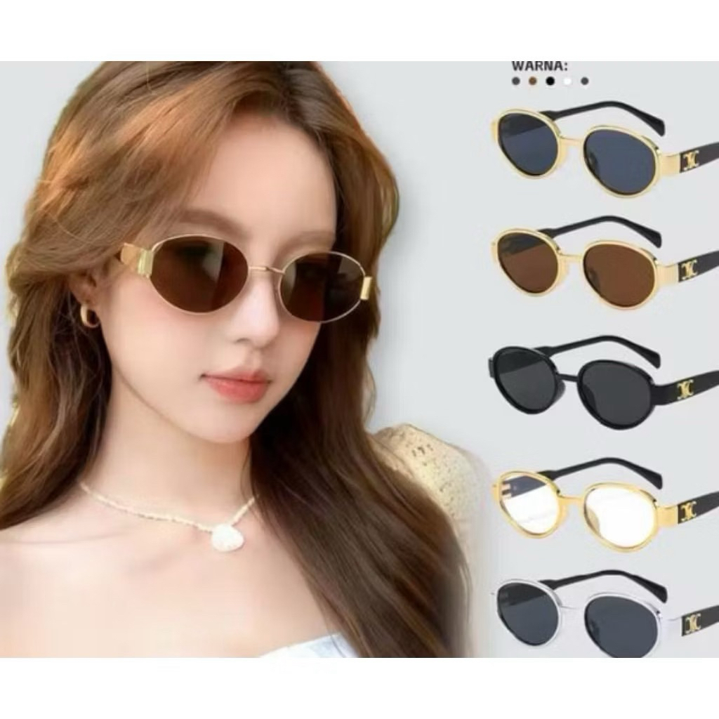 (RB99 ) Kacamata Hitam Bulat Retro Frame C Logo Sunglasses Wanita Trendy UV400 Protection