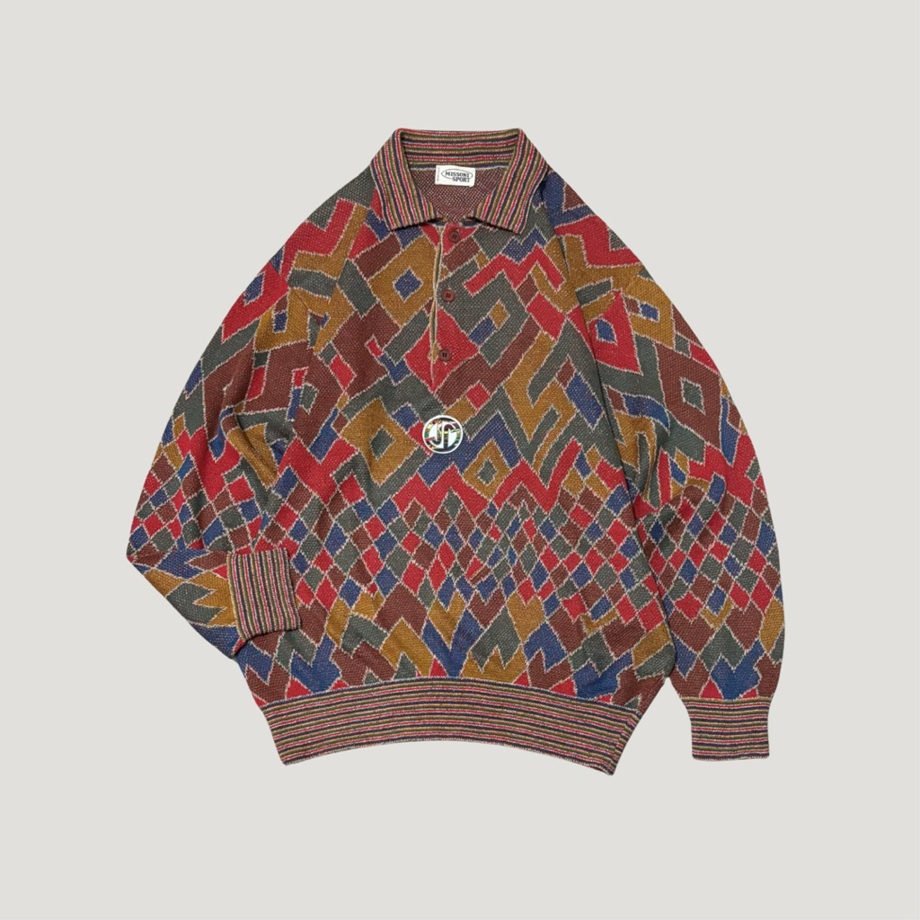 Vintage Missoni Tribal Geometric Pattern Knit Half Button | Half Button Knitwear by Missoni