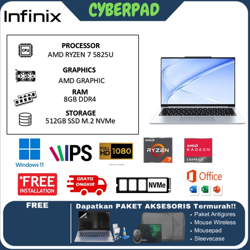 Laptop INFINIX XBOOK 15 RYZEN 7 5825U 8GB 512GB W11 15.6 FHD IPS