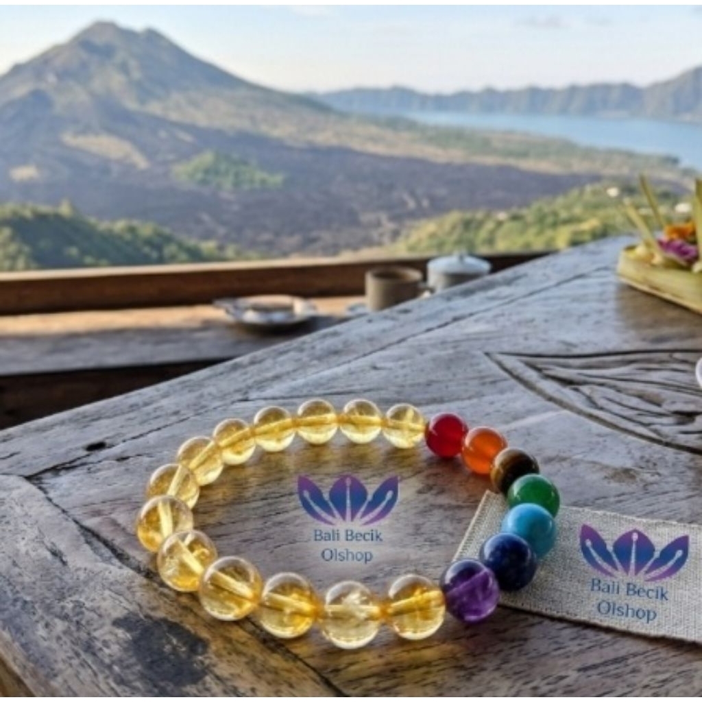 100% Gelang Batu Natural 7 Cakra Chakra dan Batu Citrine Natural
