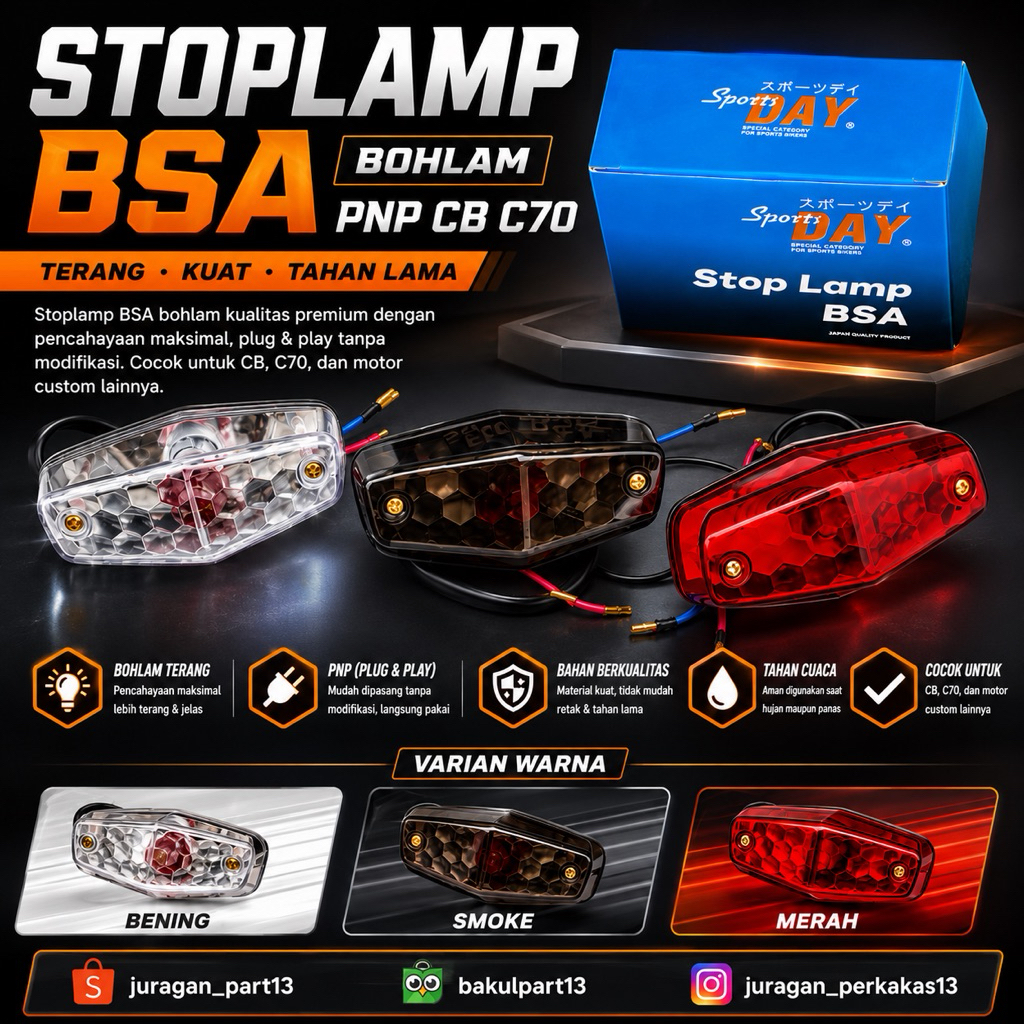 STOPLAMP STOPAN LAMPU BELAKANG BSA LED DAN BOHLAM PNP CB GL MP TIGER