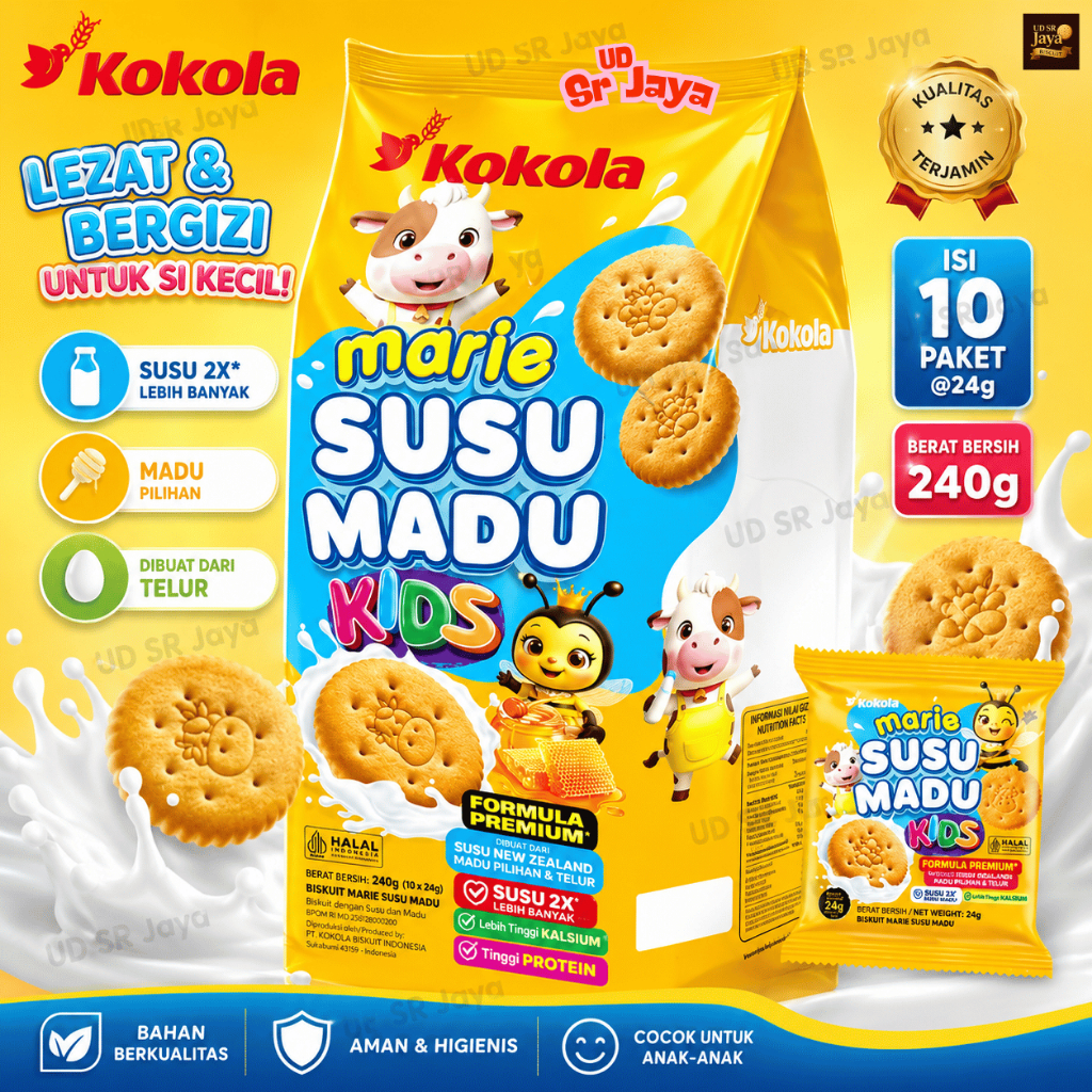 Biskuit Kokola Marie Susu Madu Kids 24g - Isi 10 pcs - Lezat, Bergizi