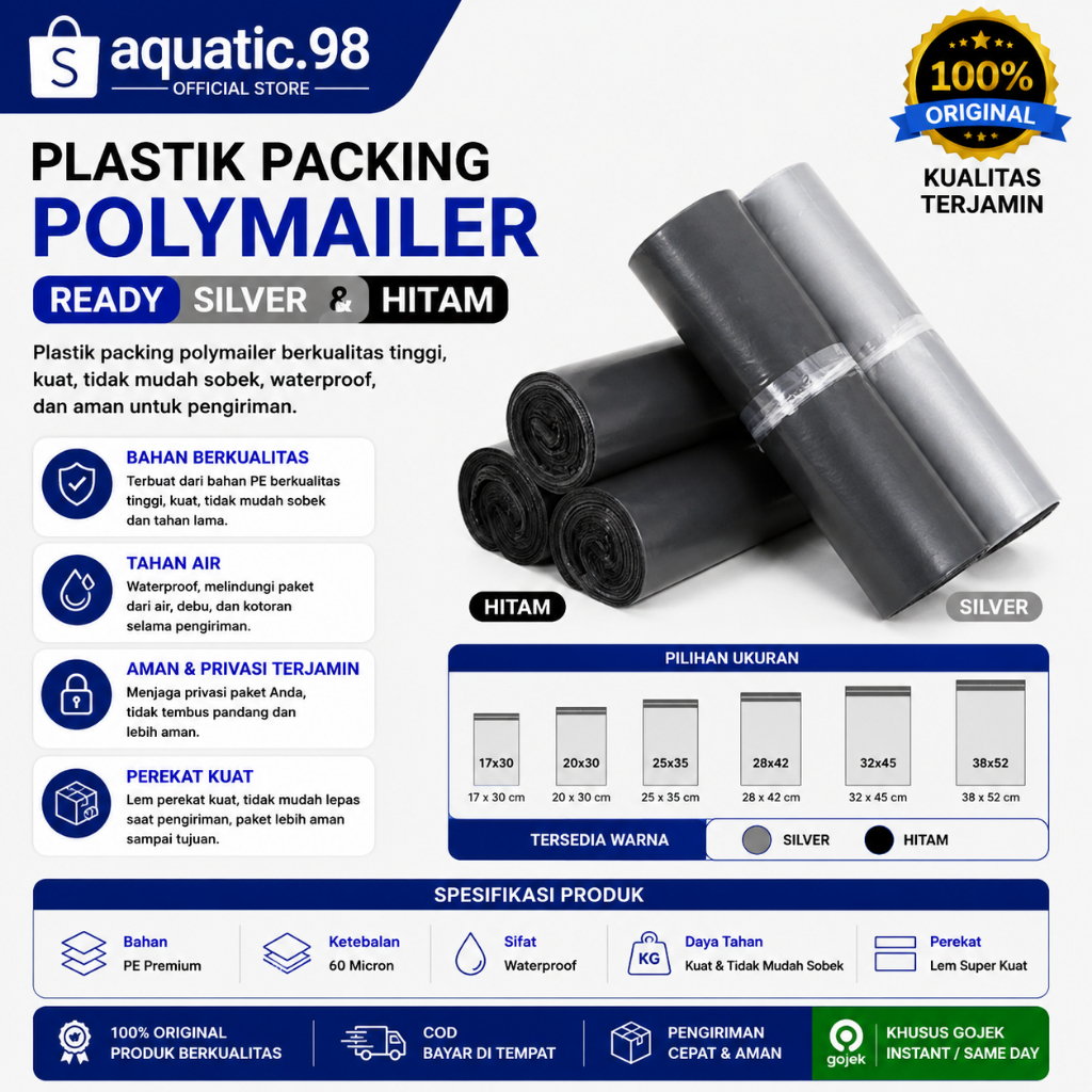 Plastik Polymailer PE lem Bening Glosy isi 100pcs - plastik packing bahan tebel PE - PLASTIK PACKING
