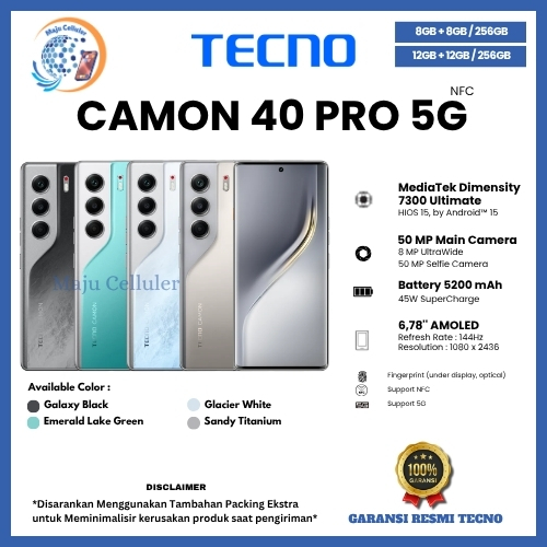 HP TECNO CAMON 40 PRO 5G NFC 12/256GB & 40 PRO 5G NFC 8/256GB (Garansi Resmi Tecno 1 Tahun)