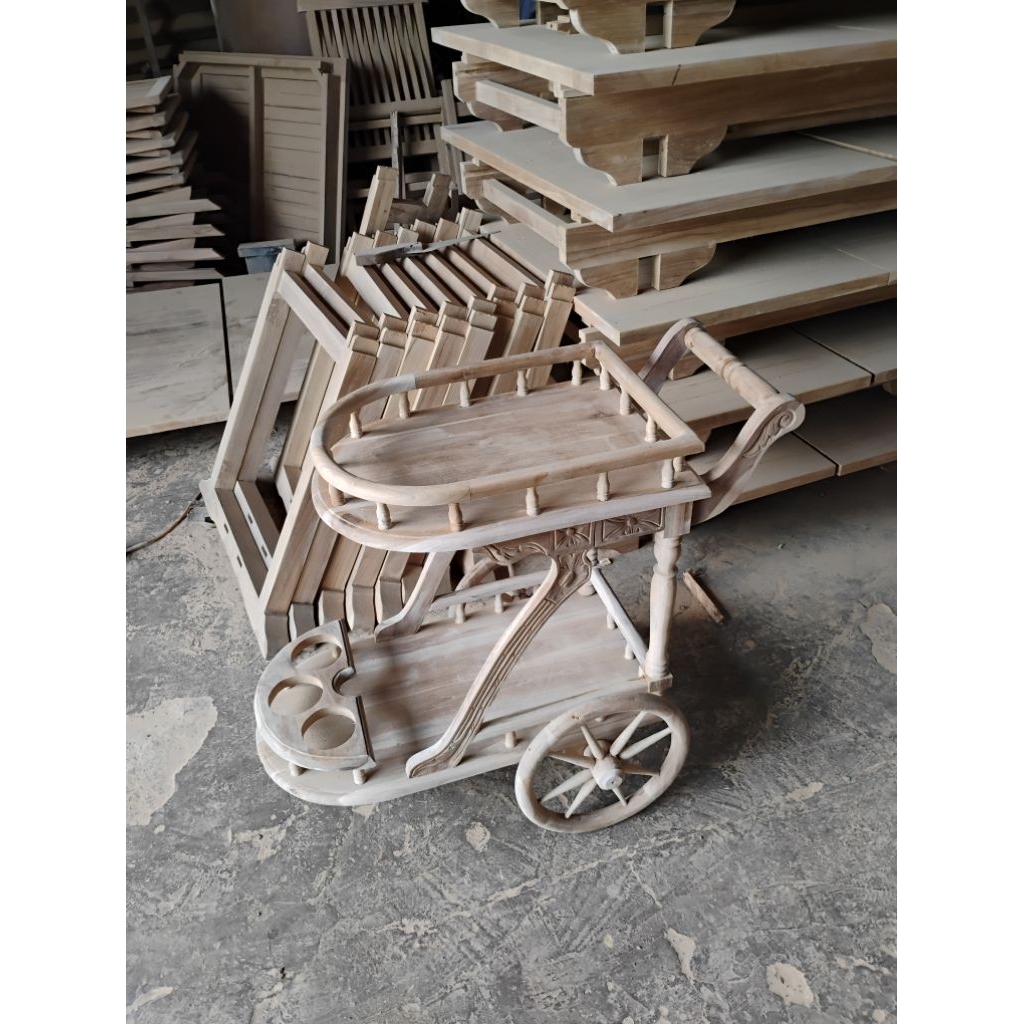 Troli Kayu Jati Meja Teh Model Trolley Ukir Jati