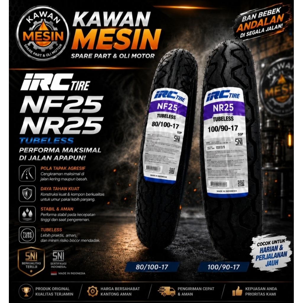 BAN LUAR TUBELESS IRC NF25/NR25: 80/100-17 NF25 100/90-17 NR25