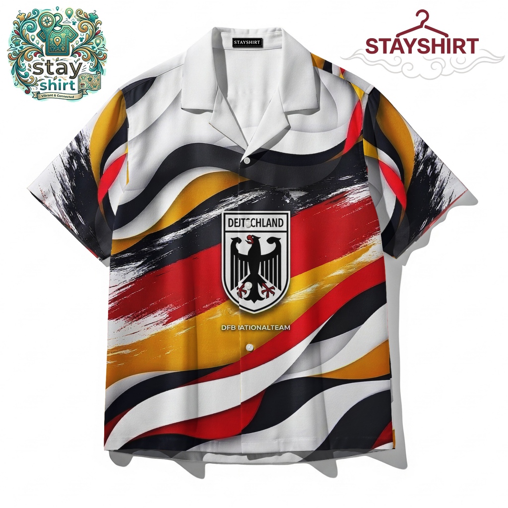 STAYSHIRT Kemeja Jerman Deutschland Premium Full Print Hitam Merah Emas Lengan Pendek Casual Hawaiia